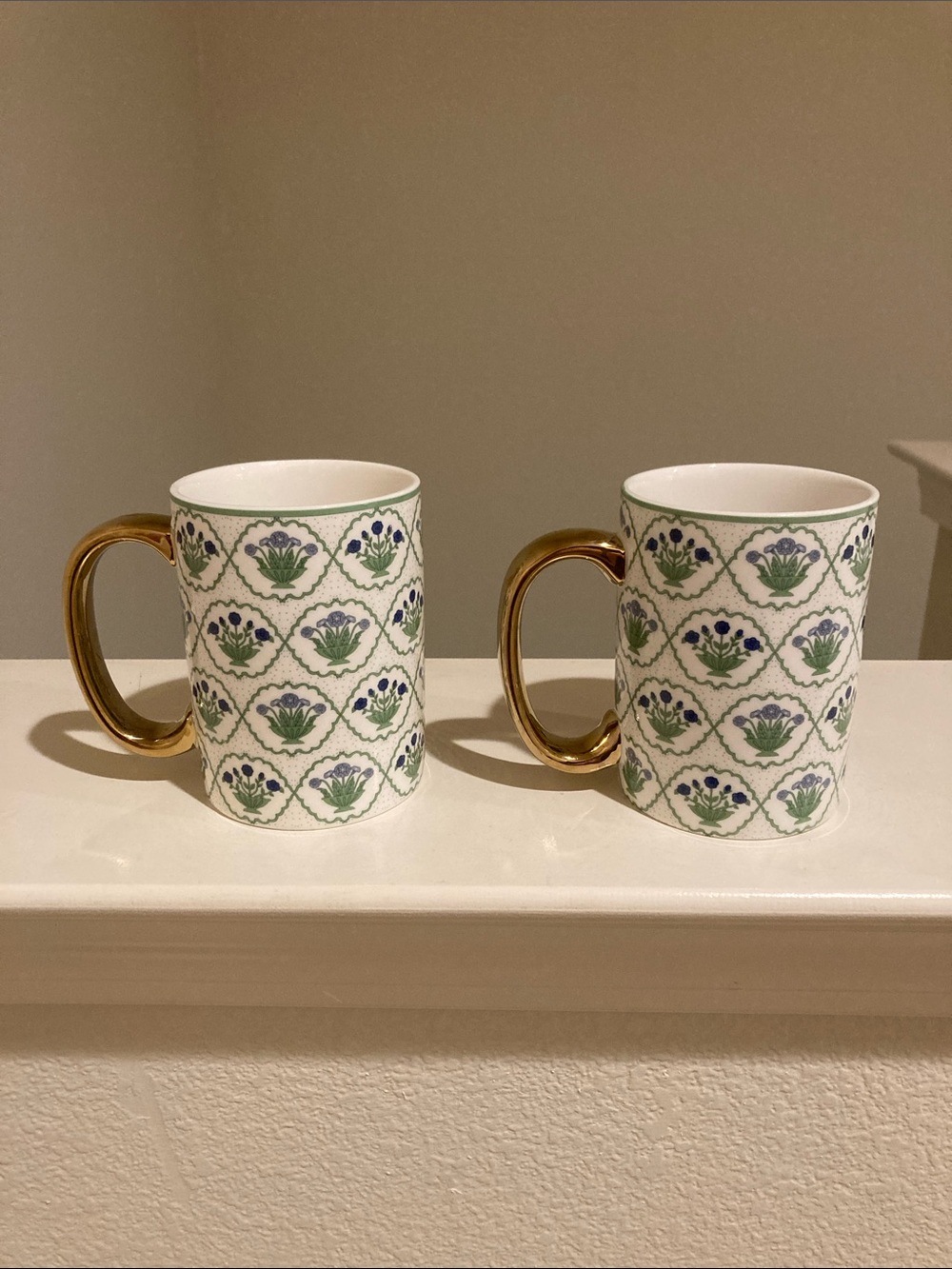 Grace teaware blue green Floral Pattern fine porcelain mugs with Gold Handles